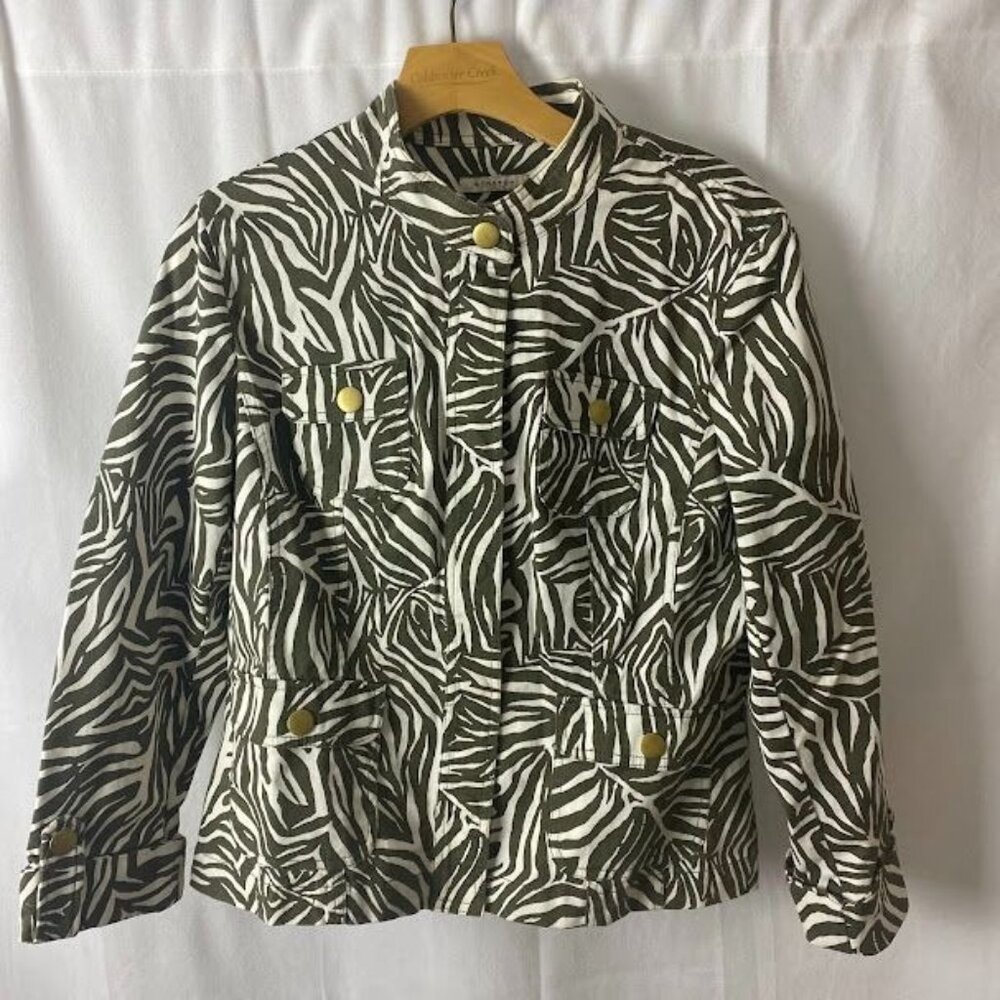 Jones New York‎ Green Zebra Animal Print Jacket Women's Petite XL